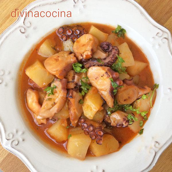 pulpo estofado con patatas