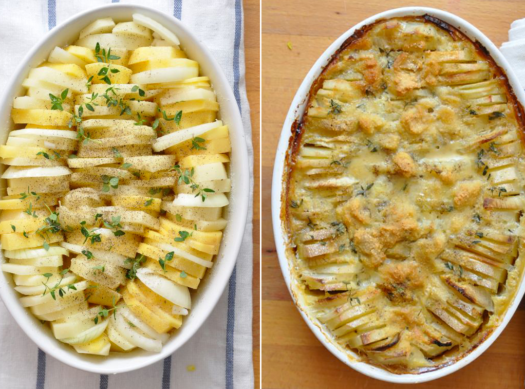 patatas gratinadas cebolla y queso detalle