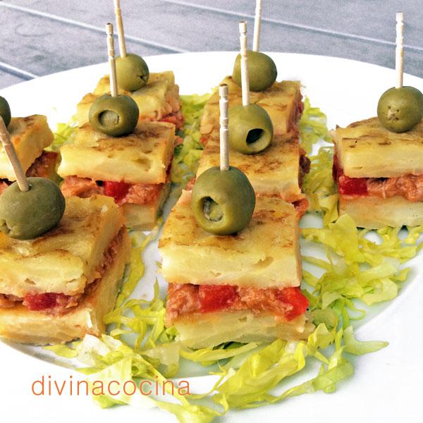 Pincho de tortilla de patatas con ajo y perejil - Platos Plis Plas