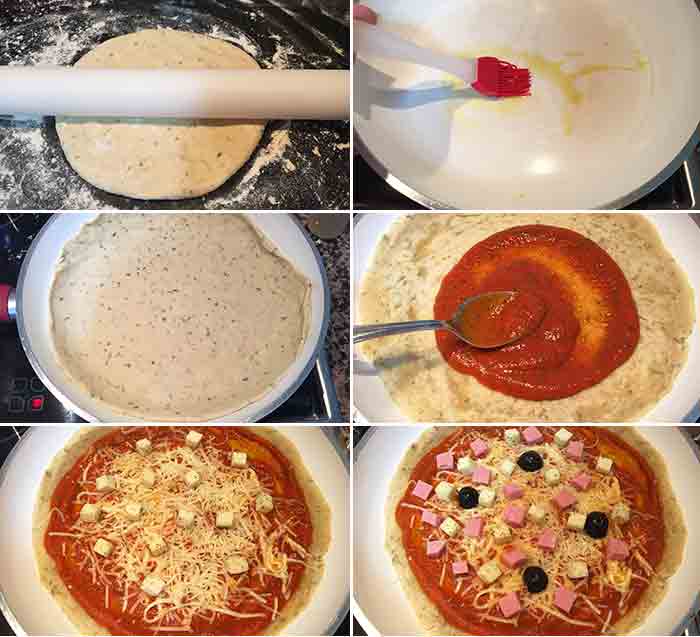 pizza sin horno en sarten paso a paso
