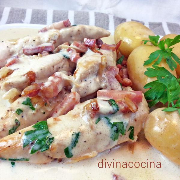 Pollo a la carbonara -- Receta de DIVINA COCINA