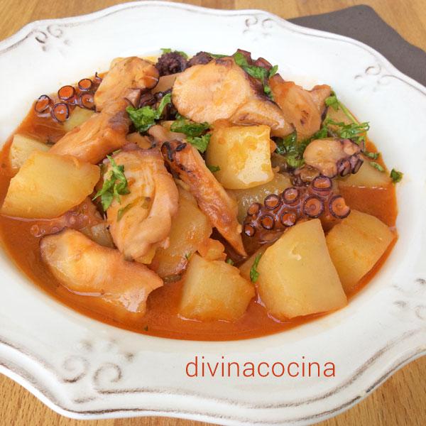 pulpo estofado con patatas