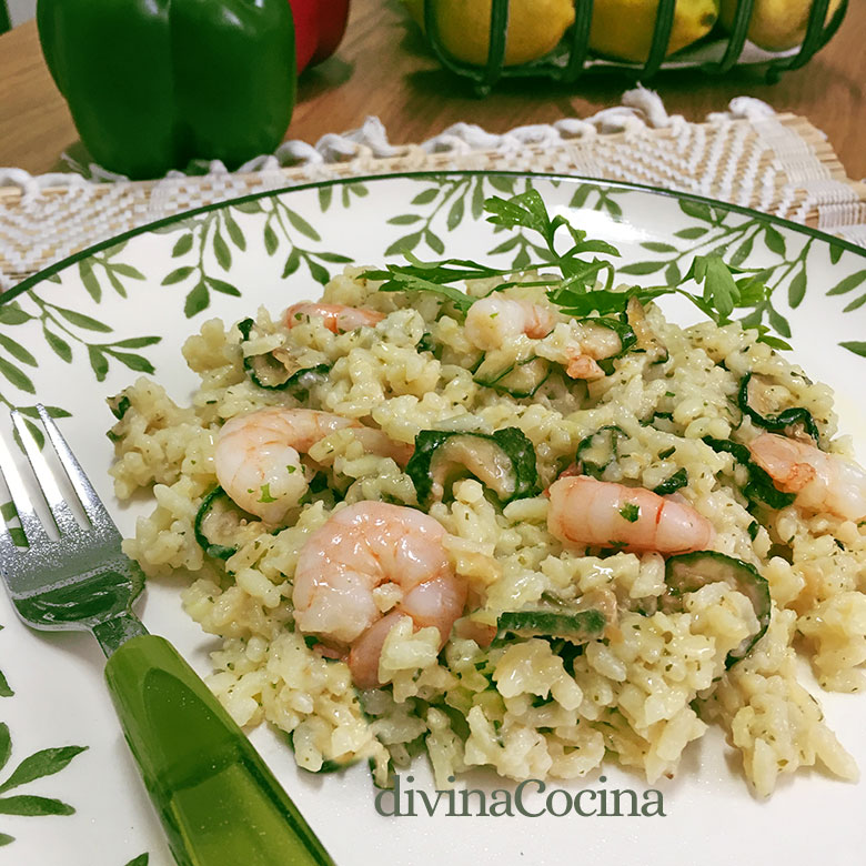 risotto de gambas y calabacines