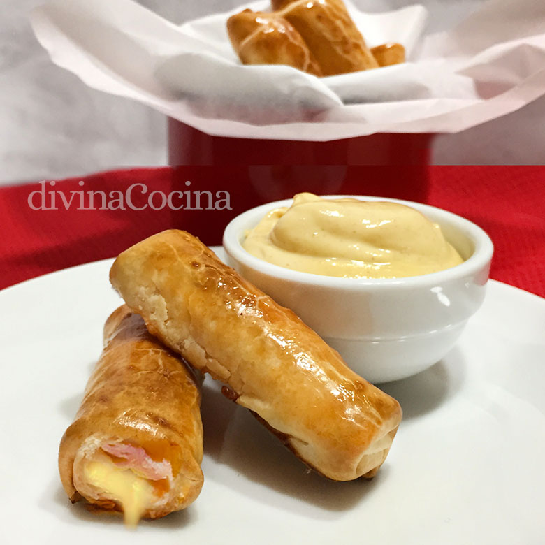 rollitos de jamon y queso con obleas