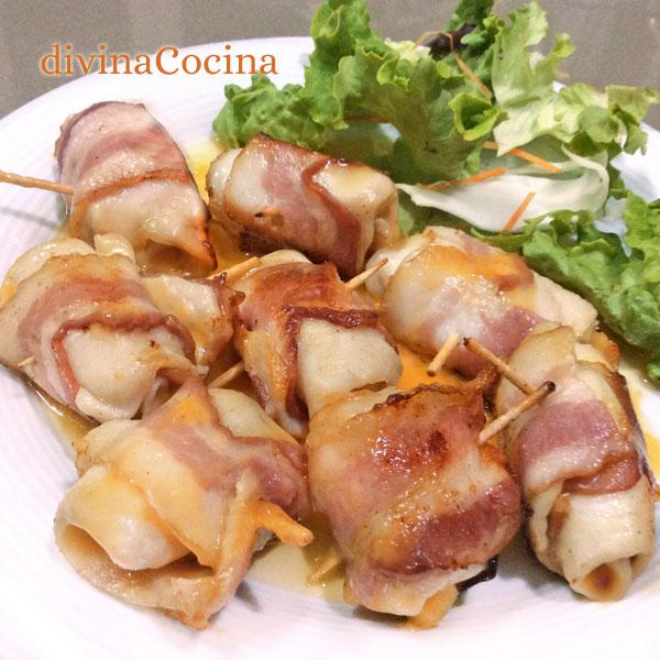 receta de rollitos de pollo,bacon y queso