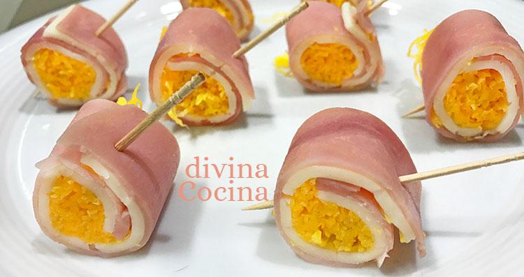 ROLLITOS DE JAMÓN, QUESO Y HUEVO HILADO