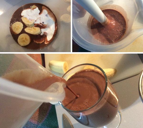 smoothie de chocolate y plátano paso a paso