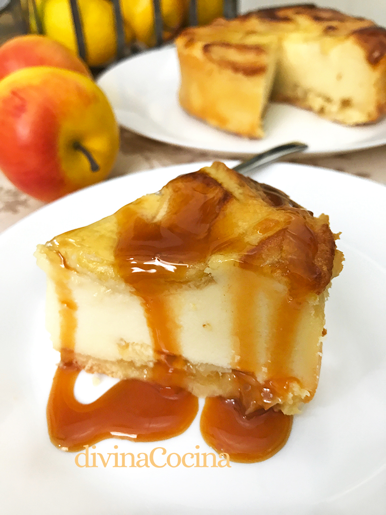 tarta de queso y manzana