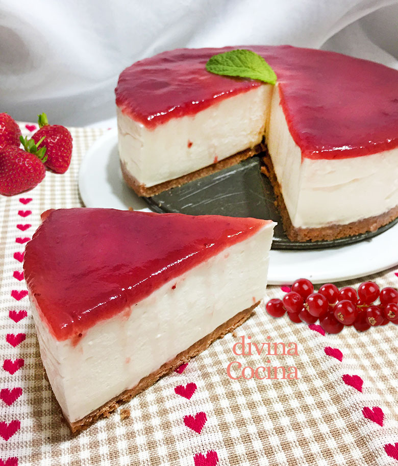 Tarta Panna Cotta con mermelada sin horno