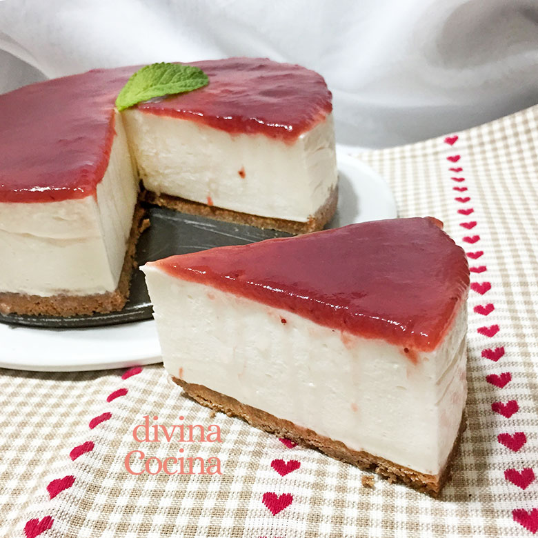 Tarta Panna Cotta con mermelada sin horno