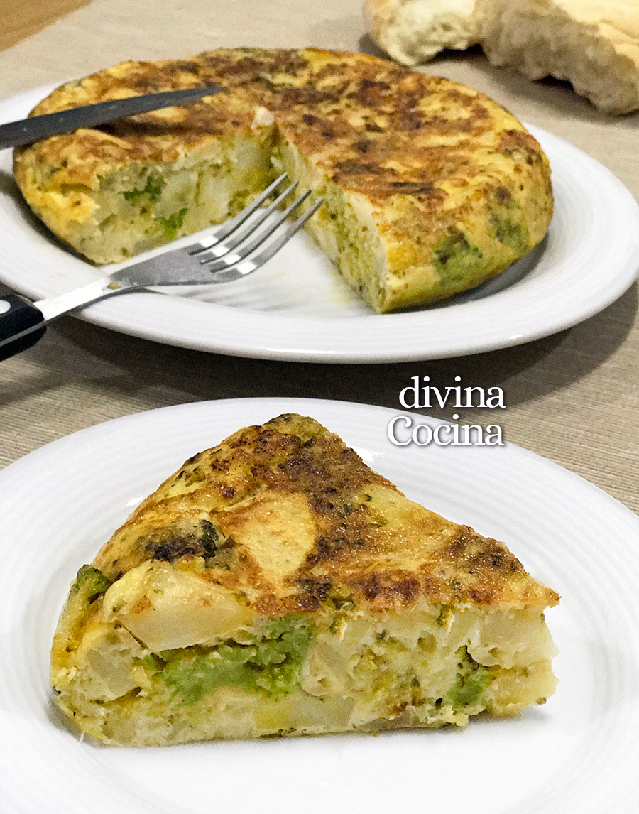 tortilla brocoli patatas queso cortada