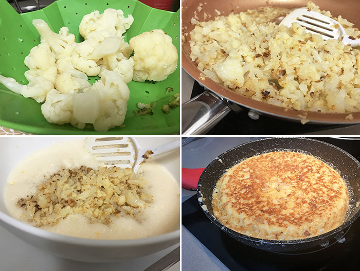 tortilla de coliflor paso a paso