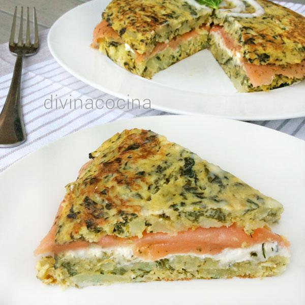 receta de tortilla de espinacas rellena de salmon