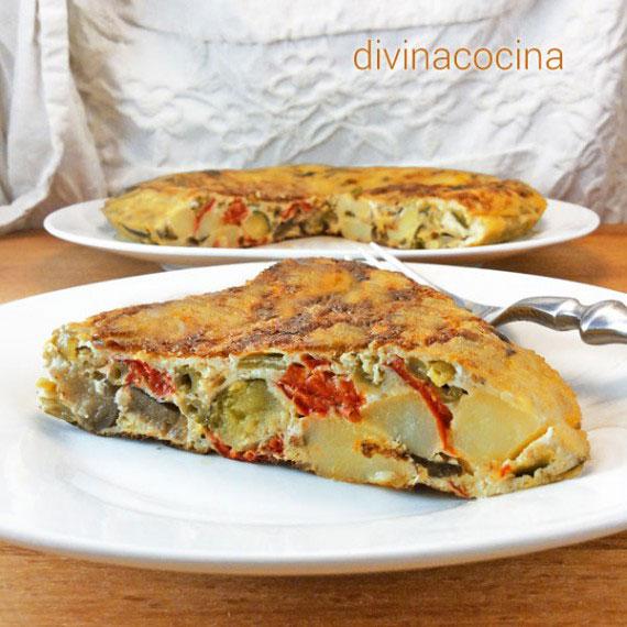 tortilla de patatas salteadas con verduras